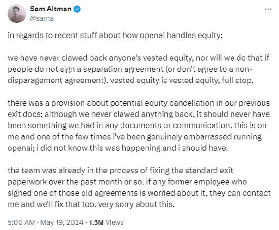 OpenAI回应“封嘴”离职条款：从未回收过任何员工股权  第2张