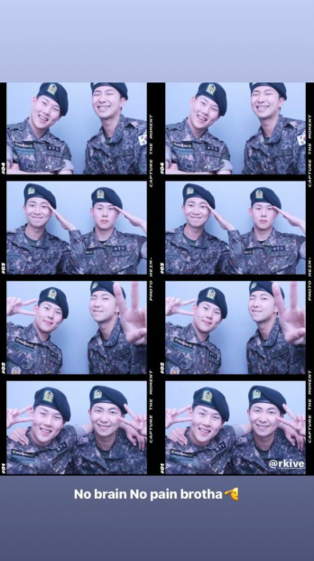 BTS队长RM和MONSTA X周宪穿著军服一起拍人生四格！两人的可爱酒窝让人印象深刻～  第2张